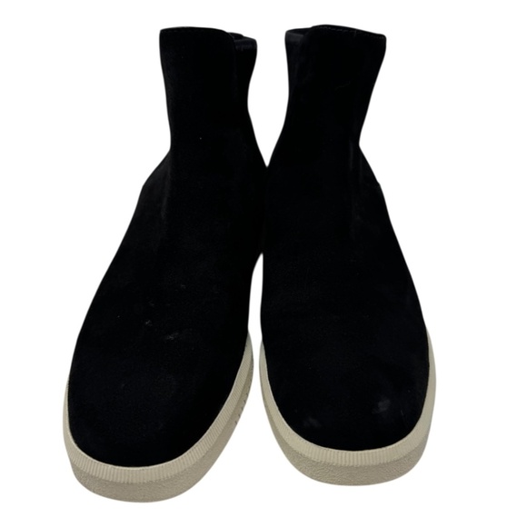 Vince Black Ribbed Ilona Round Toe Wedge Leather Sneakers - Picture 3 of 12